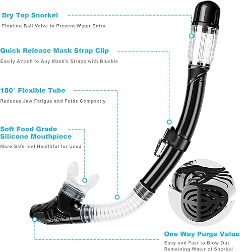 Miniatura 4 de Equipo de esnórquel para adultos, juego de esnórquel con lente panorámica de vidrio templado antifugas y antivaho. Juego de esnórquel ajustable para