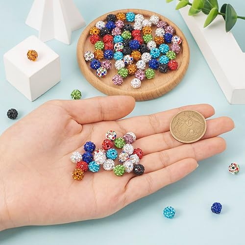 Miniatura 6 de Pandahall - 100 cuentas de arcilla de bola de discoteca pavé, 10 colores, cuentas de arcilla polimérica con diamantes de imitación, cuentas
