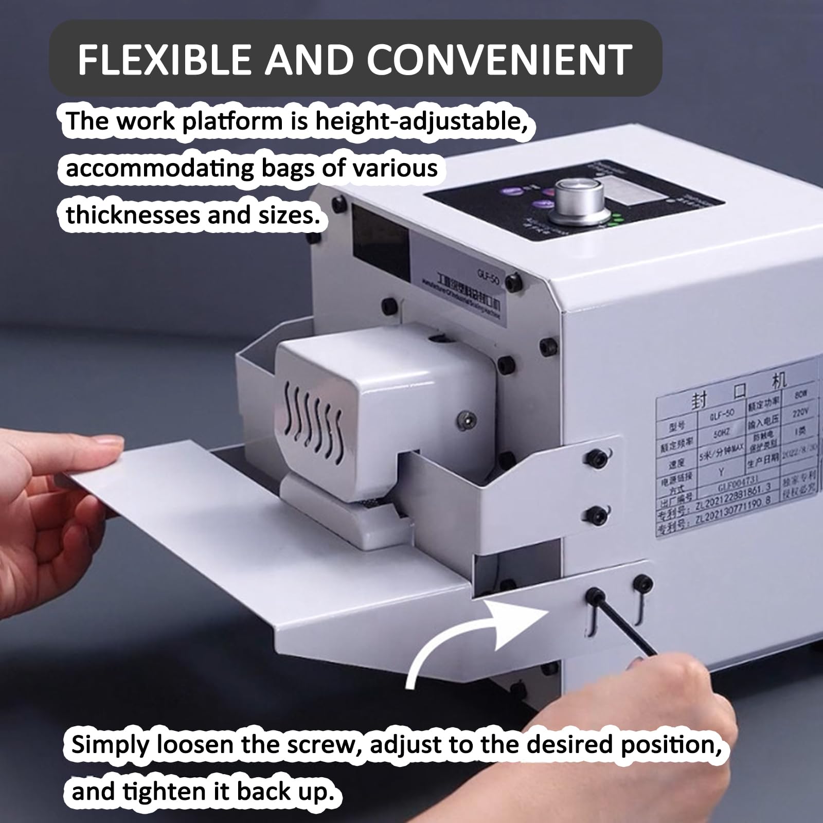 Scelleuse en Continu Automatique pour Sachets (Plastique/PVC), Modèle De Comptoir avec Réglage Numérique De La Température Et De La Vitesse Et Hauteur Ajustable; pour Un Usage Commercial