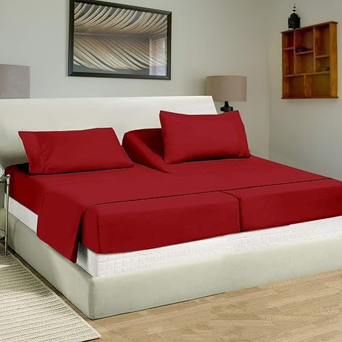 Miniatura 30 de Juego de sábanas tamaño King, juego de 4 piezas, sábanas de lujo para hotel, bolsillos profundos, fácil ajuste, transpirables y refrescantes