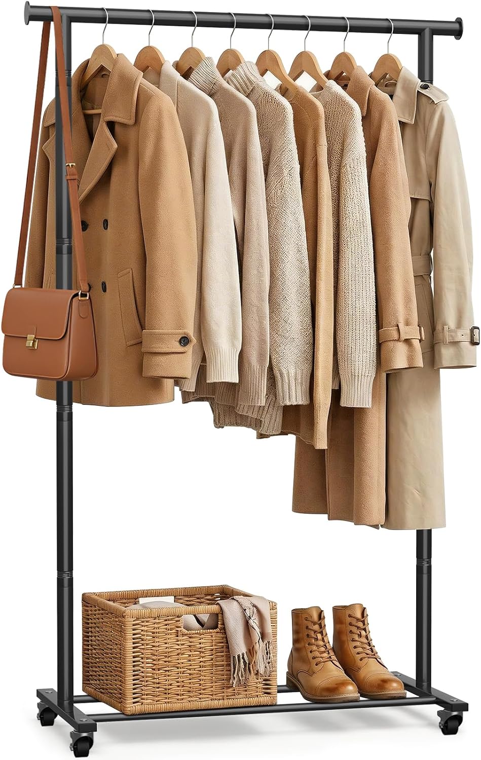 Clothes Rack, Clothing Rack for Hanging Clothes, Rolling Clothes Garmen Rack Coat Rack Portable Wardrobe Rack Metal Closet Rack for Bedroom Laundry Living Room, Black