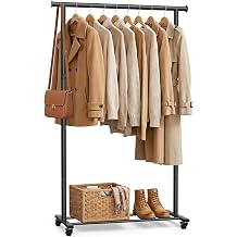 Clothes Rack, Clothing Rack for Hanging Clothes, Rolling Clothes Garmen Rack Coat Rack Portable Wardrobe Rack Metal Closet Rack for Bedroom Laundry Living Room, Black