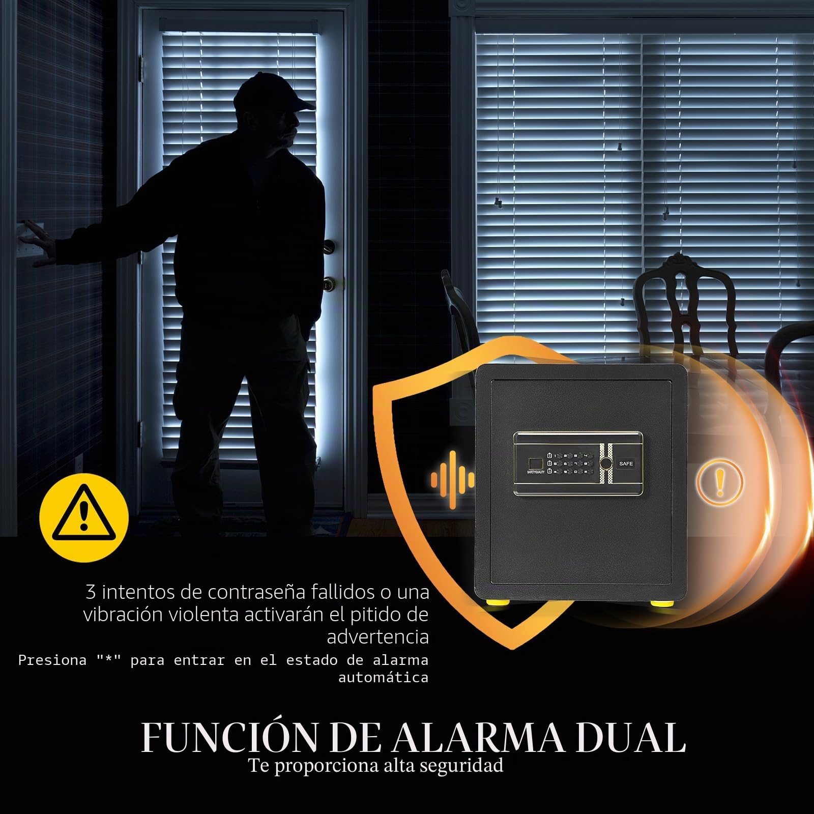 LIFEZEAL Caja Fuerte para Armario, 38 L, Caja Fuerte de Pared, 5 Ganchos, Estante Extraíble, Caja de Seguridad con Cerradura Electrónica de Combinación + Llave, Alarma, 36x31x41 cm
