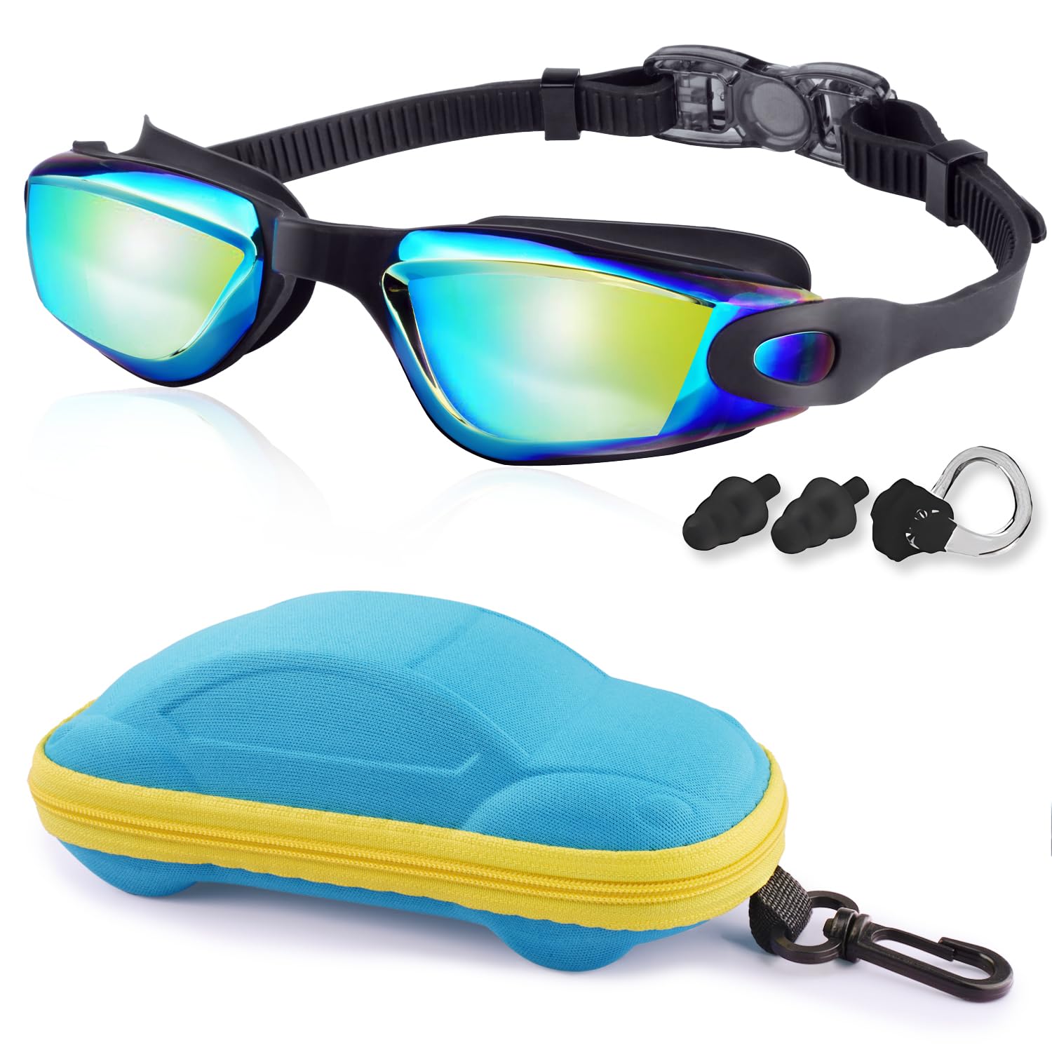 COOLOO Kids Swimming Goggles, Kids Goggles Silicone Nose Bridge Clear Vision Anti Fog Waterproof UV Protection for Age 3-12 Boys Girls