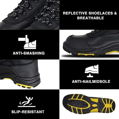 Miniatura 4 de Botas de trabajo con punta de acero para hombre, antideslizantes, de cuero resistente, botas de construcción de seguridad EH, resistentes a