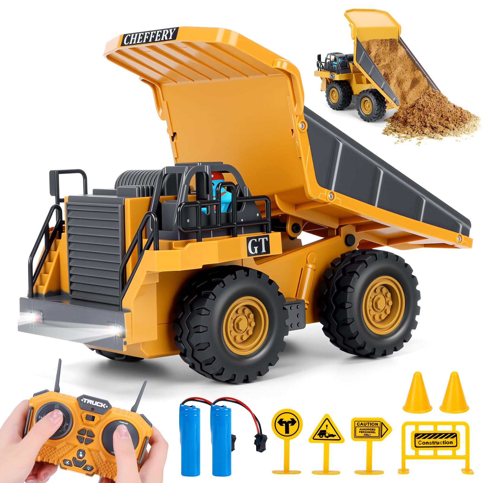 Camion Ribaltabile Telecomandato 2.4GHz Per Bambini 3-8 Anni - Giocattolo Da Costruzione Con Cassone In Acciaio E 2 Batterie