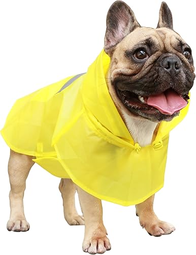 iChoue Chubasquero para perro, impermeable, ajustable, con correas reflectantes, ligera, para bulldog francés grande (amarillo, L)