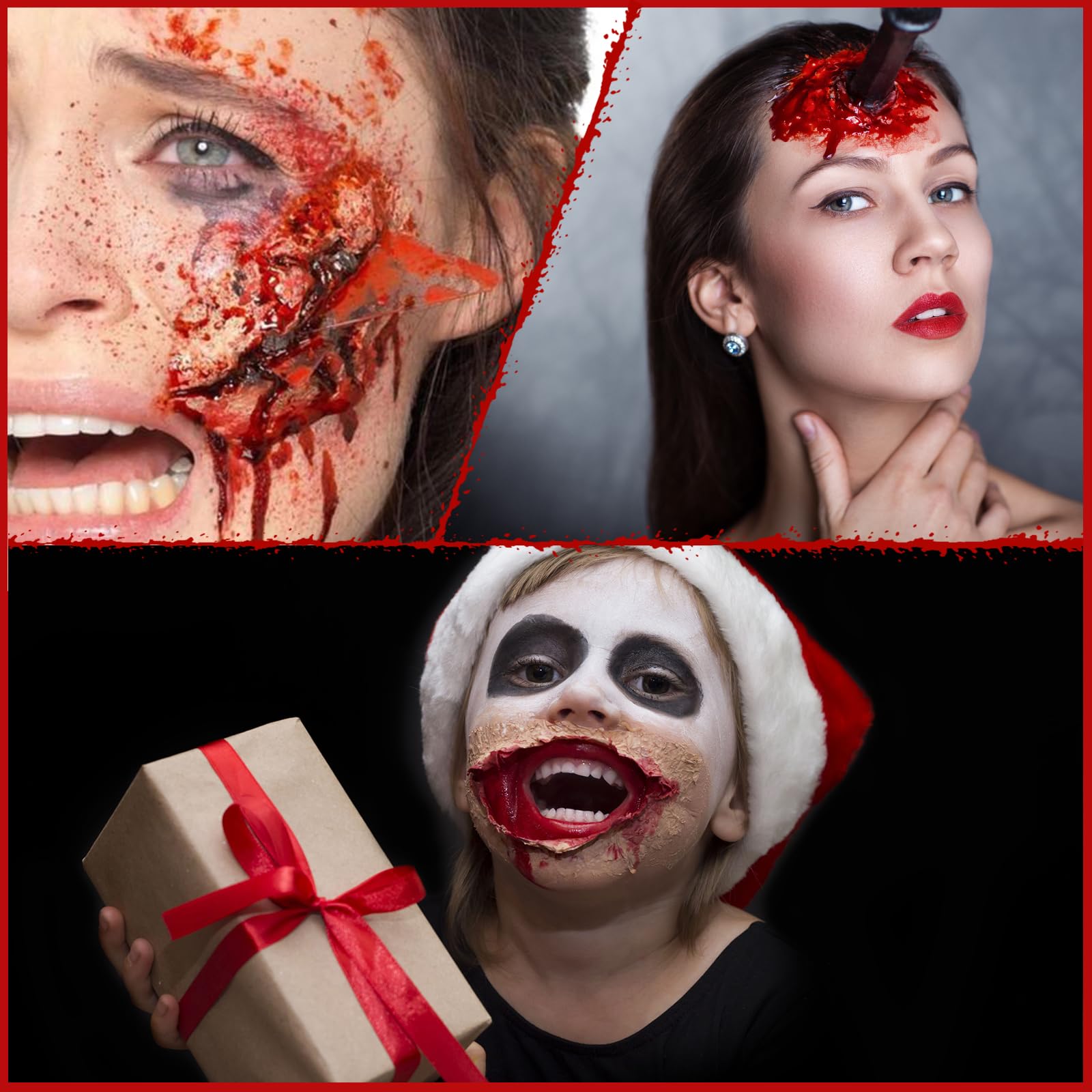 Sangre falsa de Halloween, sangre comestible de escenario de 0.53 onzas, kit de maquillaje realista de sangre de vampiro SFX, gel de sangre sintética lavable para monstruo zombi, efectos 4