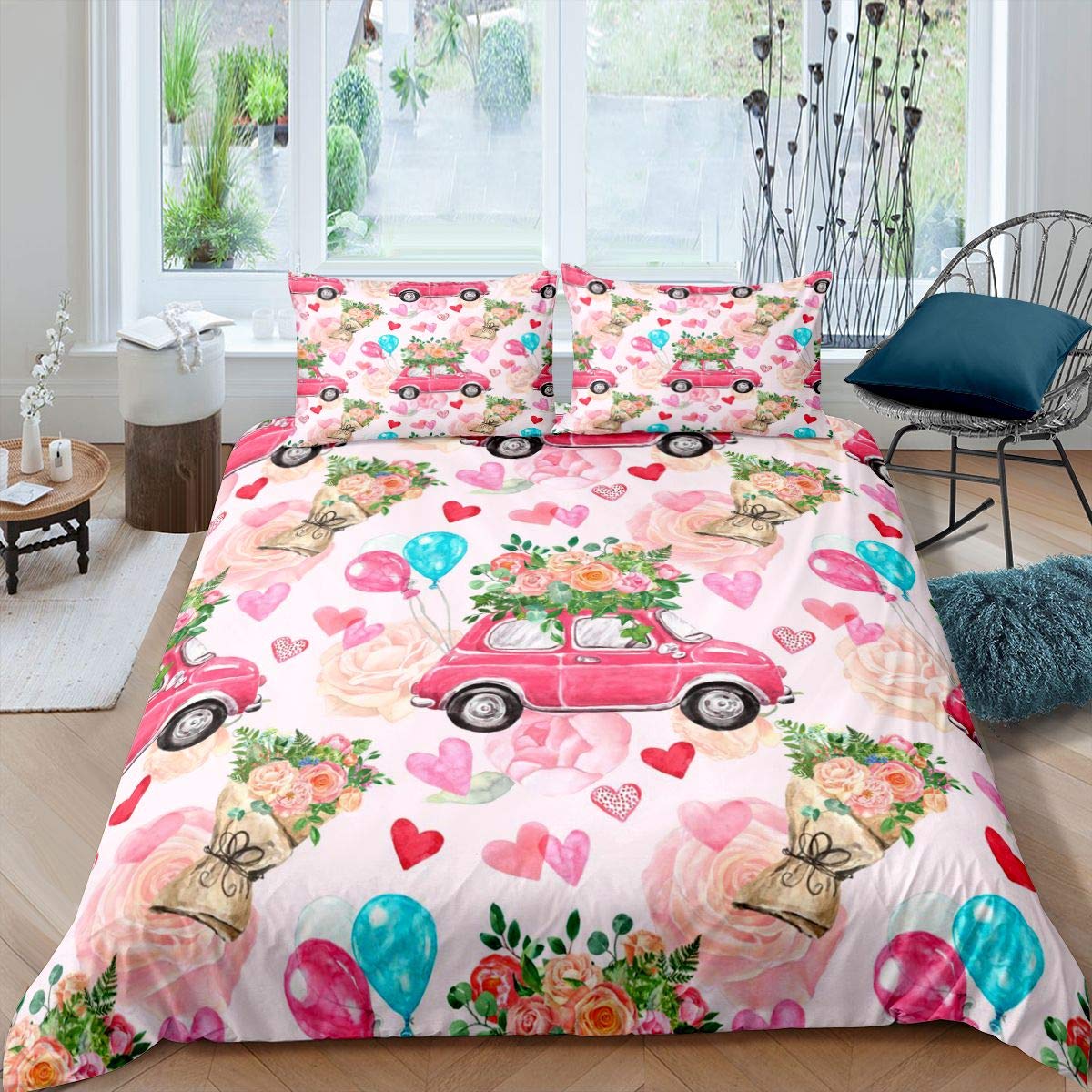 Juego de ropa de cama con diseño de rosas para niñas y niñas, con diseño de rosas y flores románticas para decoración de dormitorio con 2 fundas de almohada.