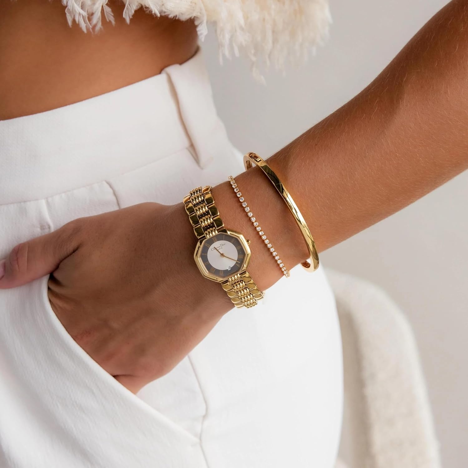 Bangle Bracelets for Women, Dainty Delicate Stacking CZ Diamond Bracelet, 18K Gold Plated Silver, Gold Jewelry, Mother’s Day Gifts for Mom