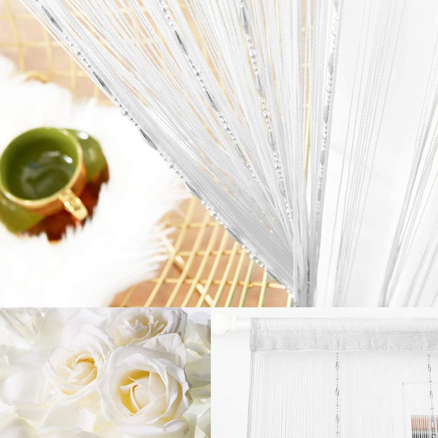 UNIAI Door String Curtains Beaded Curtain Tassel Curtain 90 x 200 cm Thread Fringe Window Panel Room Divider Cute Strip Tassel Party Events Decorative ( 39.3 x 78.7 inch )