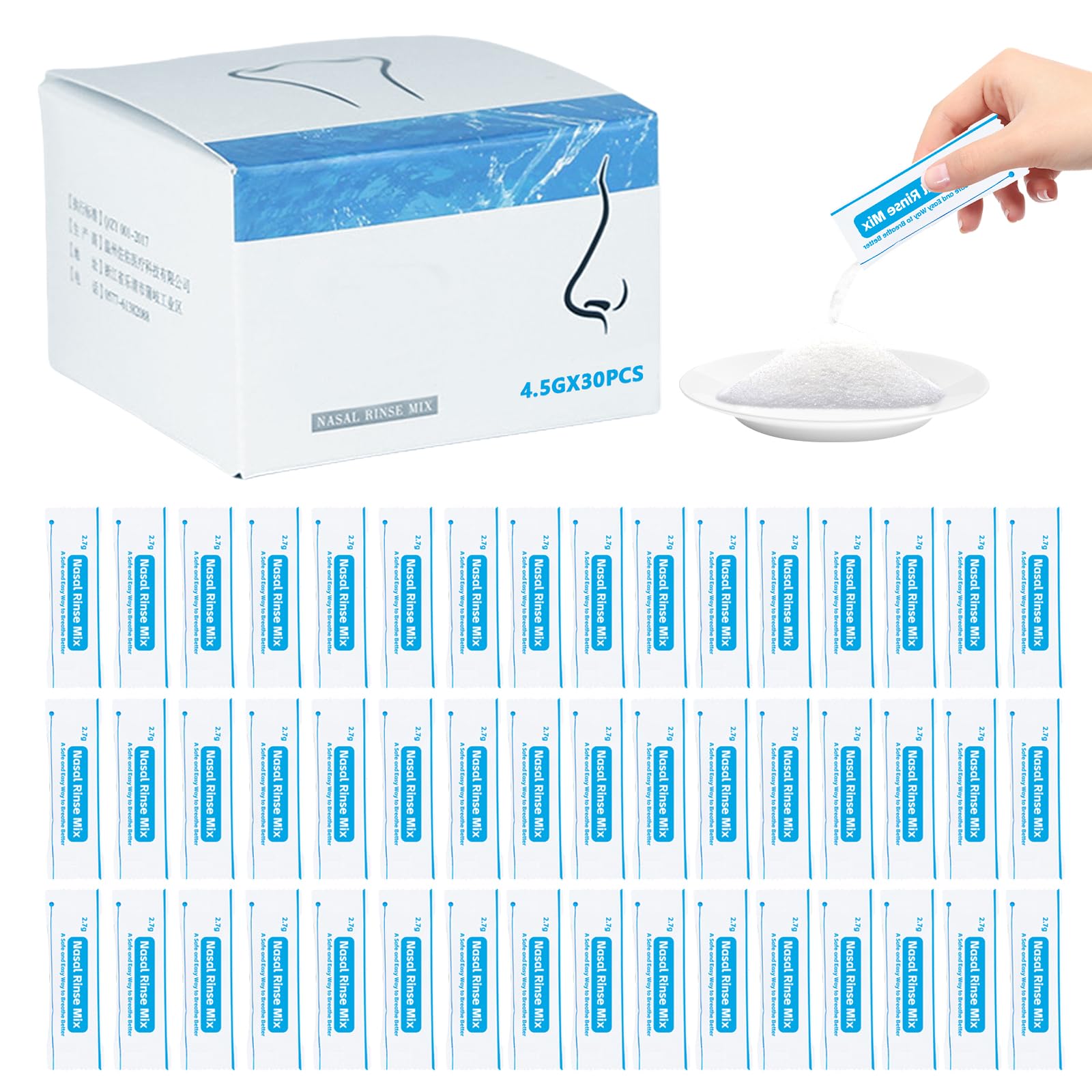 200 Petits Sacs Sachets Sel Nasal, 2.7g Sachets De Douche Nasale, Sachets De Sels De Rinçage Des Sinus Pour Rinçage Nasal Pour Douche Nasale, Kit Sinus Rinse, Irrigation Nasale