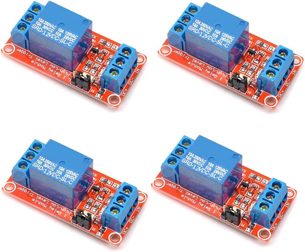 Oiyagai 4pcs 12V One 1 Channel Relay Module Board Shield with optocoupler Support High and Low Level Trigger