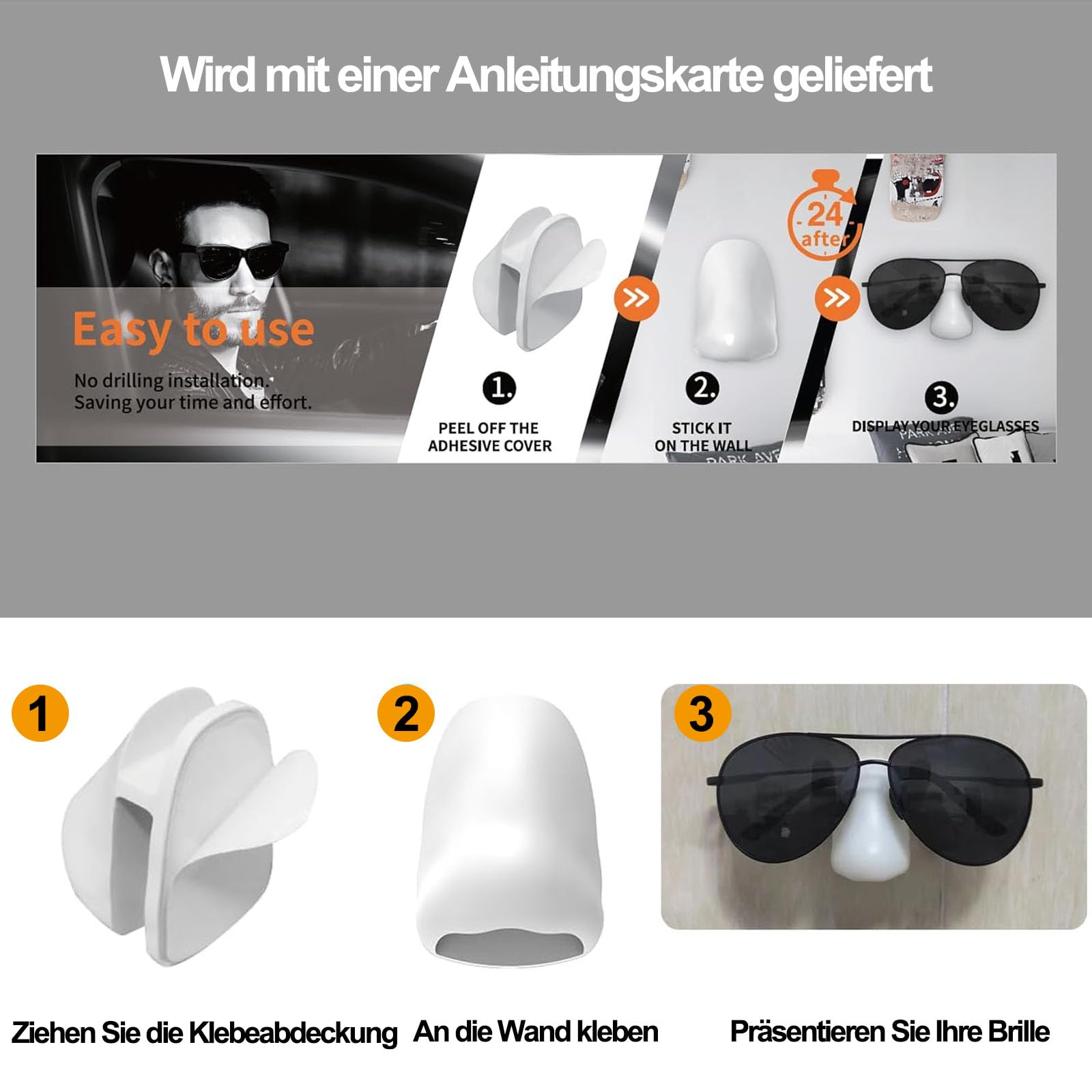 Soporte para gafas de pared autoadhesivo, 8 unidades, organizador de almacenamiento, negro