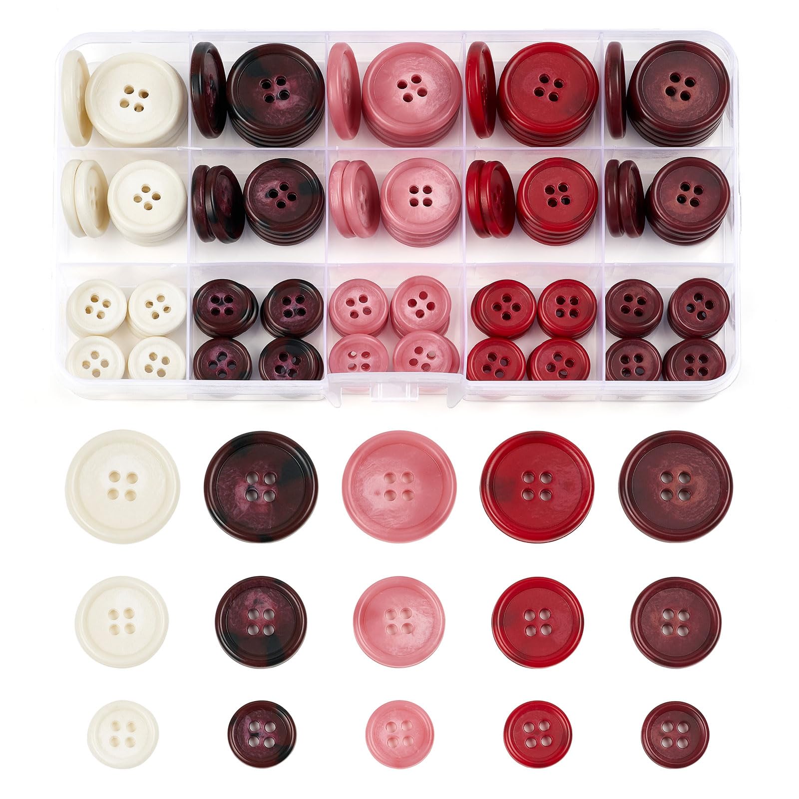 ZOUIQSS 105Pcs Mixed Sewing Buttons,5 Color 4-Hole Craft Buttons,3 Size(15mm, 20mm, 25mm) Sewing Buttons for Clothes,Suitable for for DIY Crafts,Coats,Shirts,Pants,Shorts(Color4)