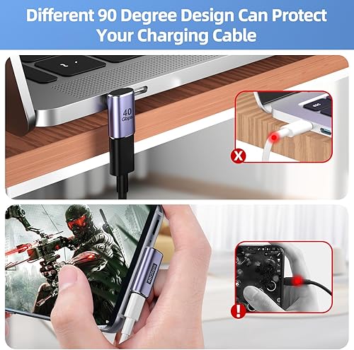Miniatura 2 de Adaptador USB C (paquete de 7) con 100W 40 Gbps 8K 60Hz, ángulo recto de 90 grados, recto, hembra a macho, extensor USB C para TB34, MacBook ProAir,