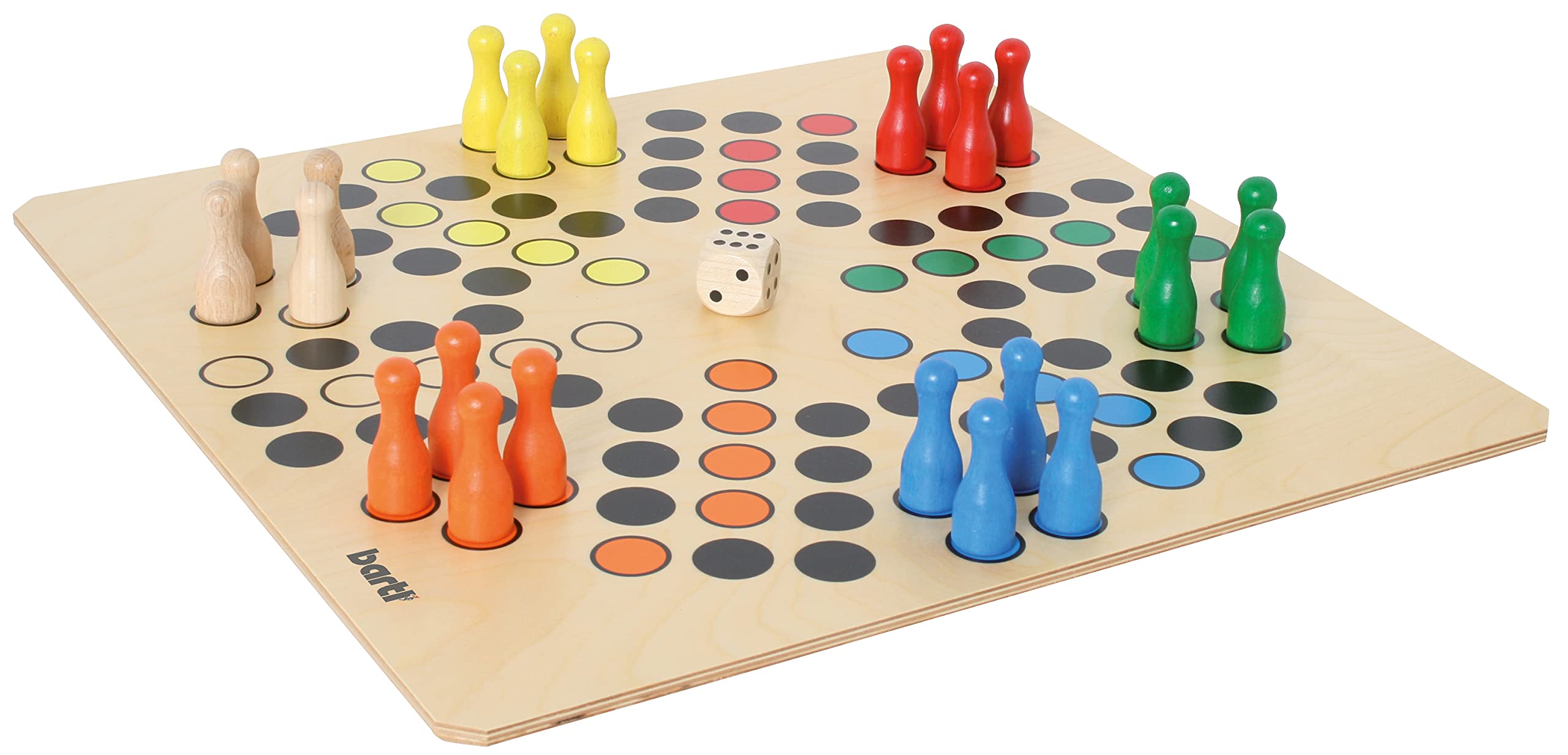 Bartl 108412 Brettspiel Ludo für 6 Personen groß aus Holz XXL Format 50cm x 50cm
