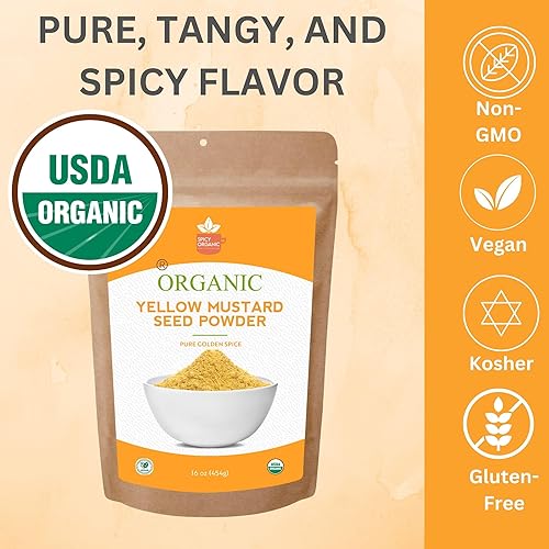 Miniatura 3 de SPICY ORGANIC Semillas de mostaza amarilla molida en polvo, 4 onzas, certificadas orgánicas por USDA, la especia perfecta para cocinar con sabor