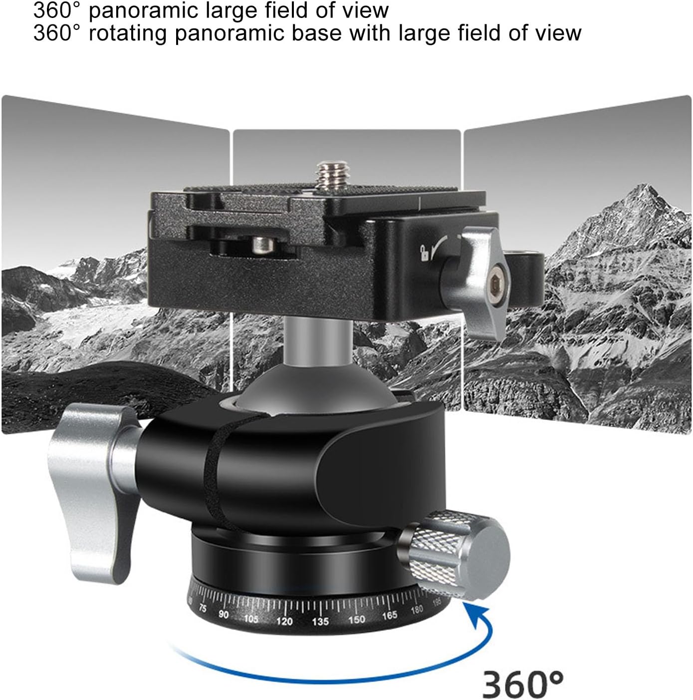 32mm Metal Tripod Ball Head, 360° Rotatable Panoramic Low Head with 1/4 inch Quick Release Plate Bubble Level, for DSLR Cameras Tripods Slider, 8kg/17.6lb Load Bearing