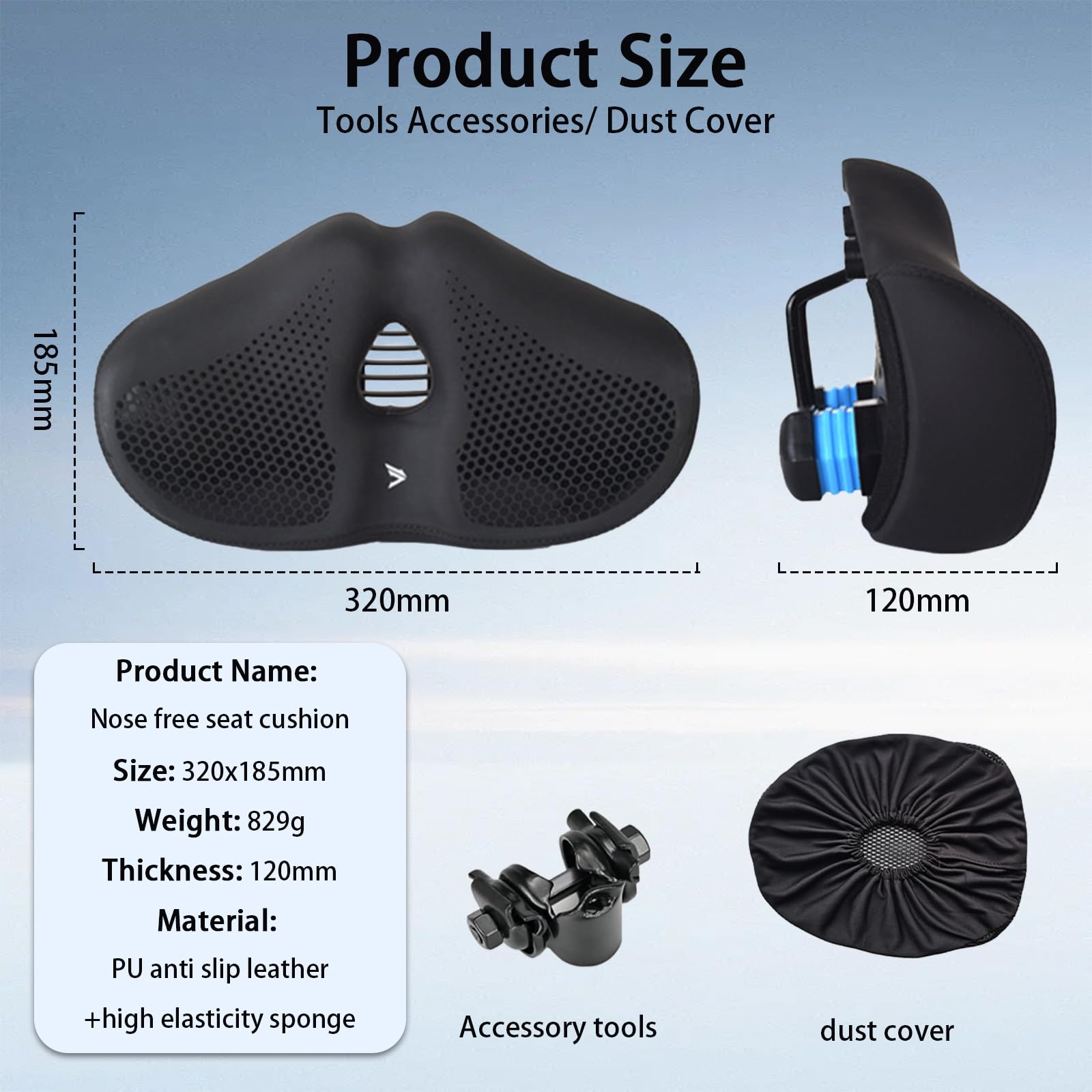 BRGD Negro Sillín de Bicicleta de Gran Tamaño, Asiento de Bicicleta Acolchado con Funda Protectora para Bicicletas de Montaña, Urbanas, Eléctricas y Estáticas