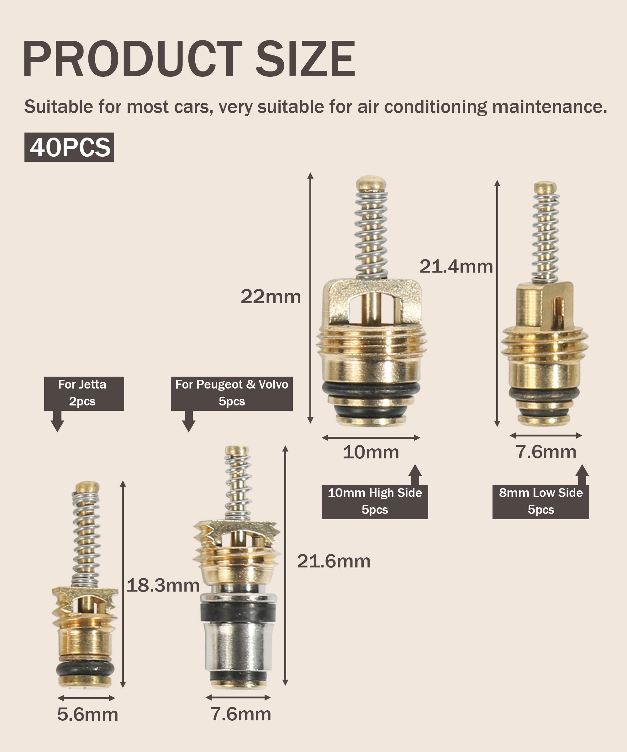 bylikeho 40PCS AC Valve Core Kit,AC Valve Kit,Car Accessories Car Air Conditioner Valve Core, A/C R12 R134a Refrigeration Tire Valve Stem Cores with Remover Tool Assortment Kit for Most Cars