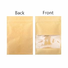 100 Pack Clear Window Airtight Brown Kraft Paper for Food Storage Lock Small Papar Bagse Seal Zipper Packets Bags Pouch Coffee Packaging Sample for Small Business 5.11x7.08 inch