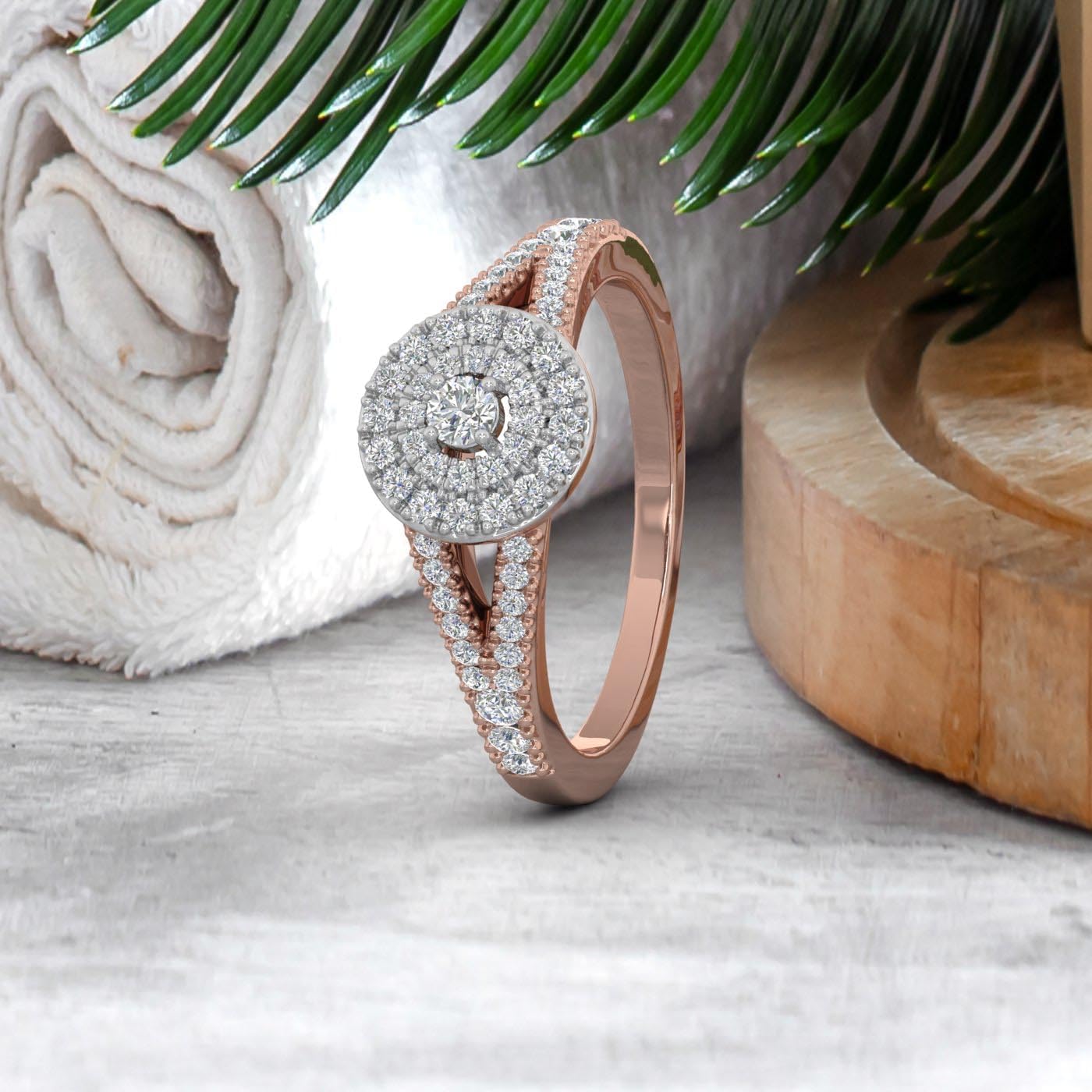 1/2 Carat Diamond Halo Engagement Ring in 14K Solid Gold (SI1-SI2 Clarity)