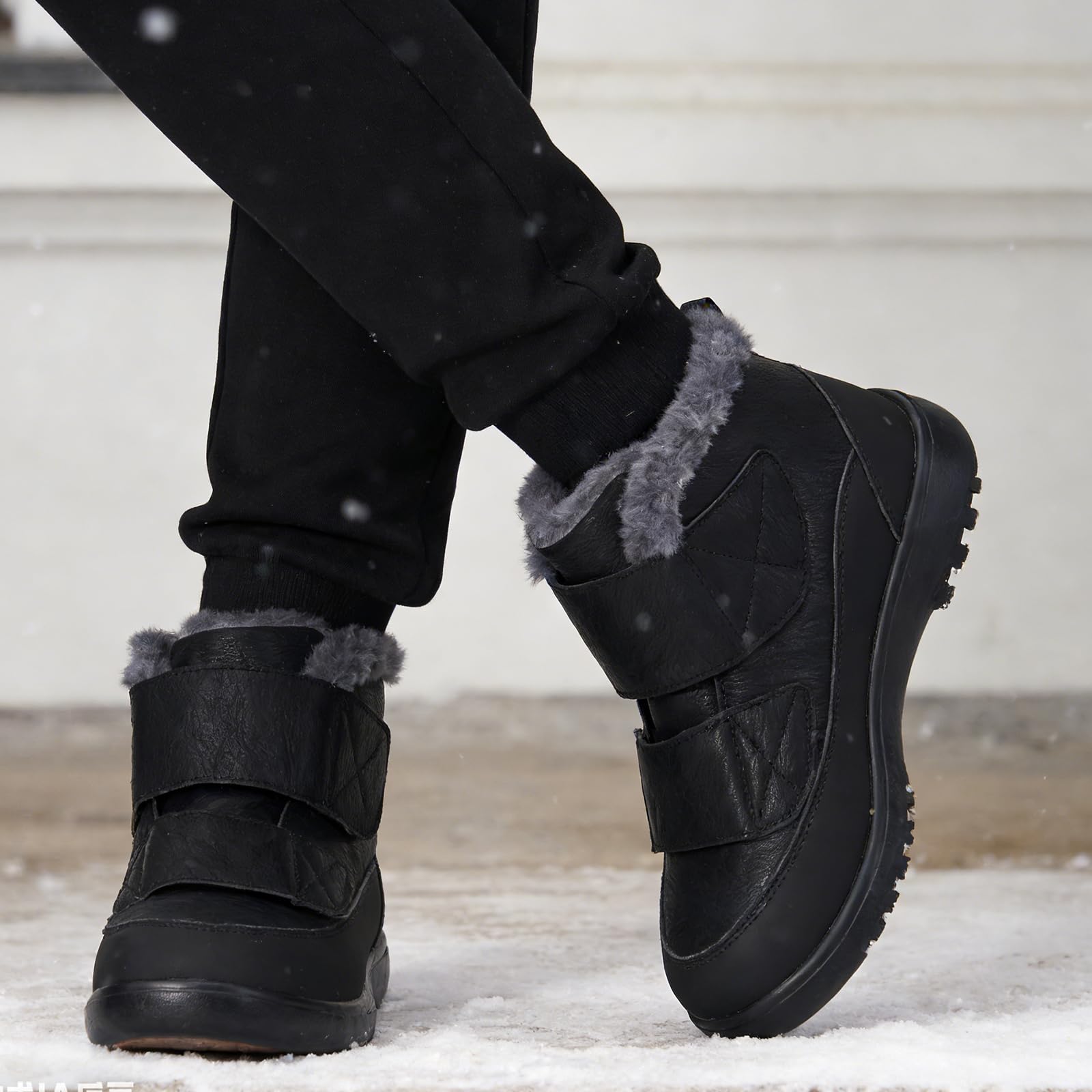 Diabetiker Schuhe Winter Herren Damen Extra Weit mit Klettverschluss Rutschfest Orthopädische Schuhe Leder Wasserdicht Gesundheitsschuhe für Geschwollene Füße