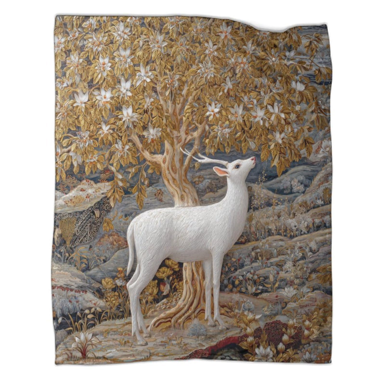 kaiyun White Deer Bodhi Tree Throws,Soft And Warm Printed Flannel for Bed And Sofa 80x90inch(200x230cm)