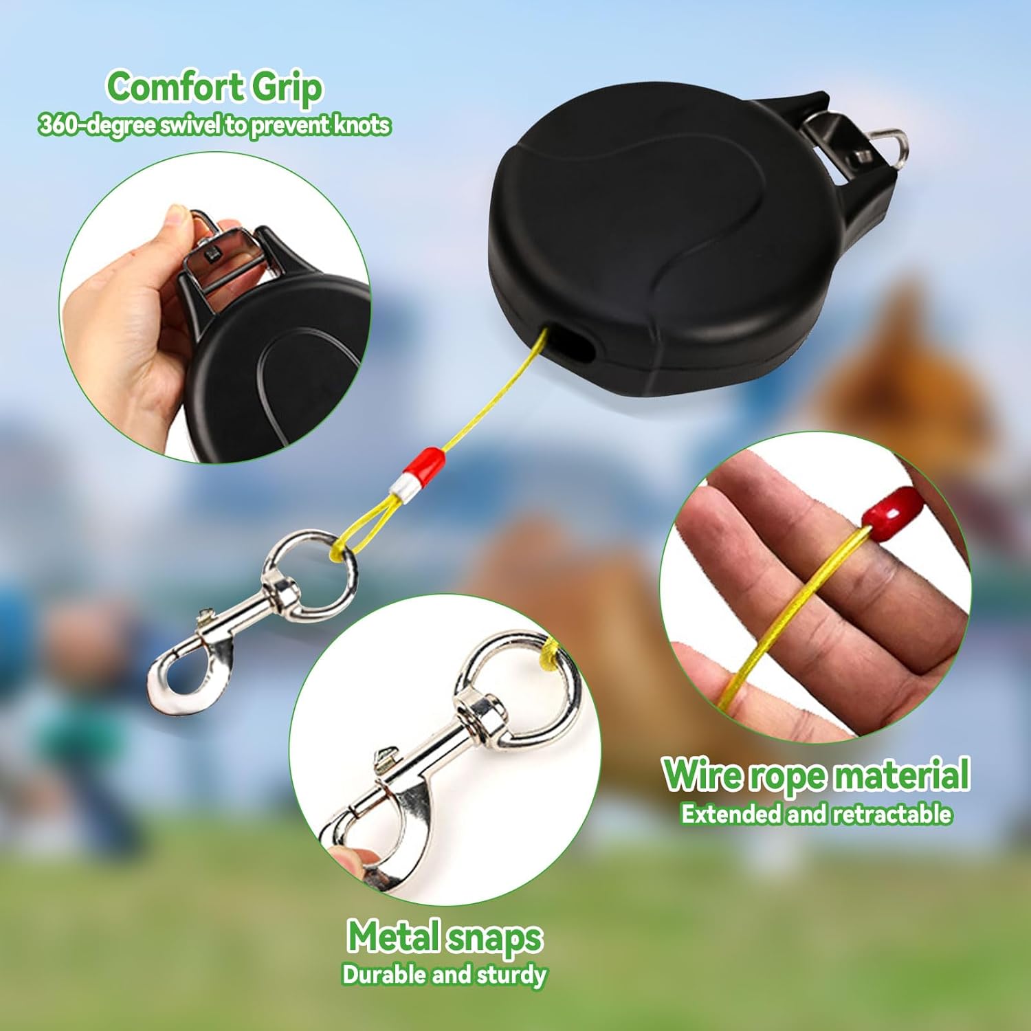 JOJOCY 30ft Retractable Dog Tie Out Cable with Ground Pile & Steel Chain, Large Dog Leash Outdoor Dog Anchor Dog Tie Out Cable and Stake for Walking Dogs in Parks, Camping on Leash