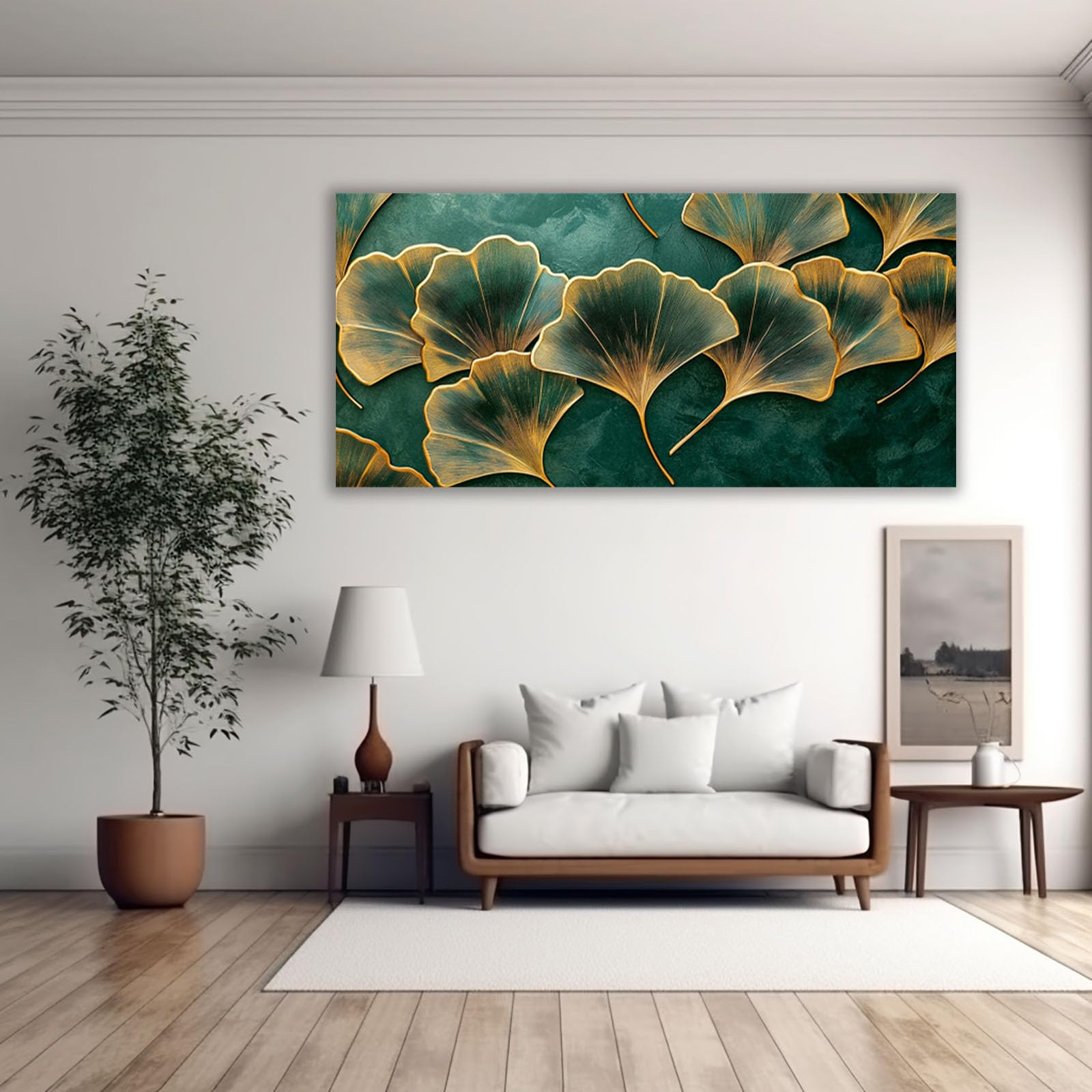 AMXBZC Nowoczesne obrazy Vintage kwiatowy dzieła sztuki na płótnie natura, zielona roślina liście plakat ścienny do salonu sypialni (zielony-70x140cm bez ramki