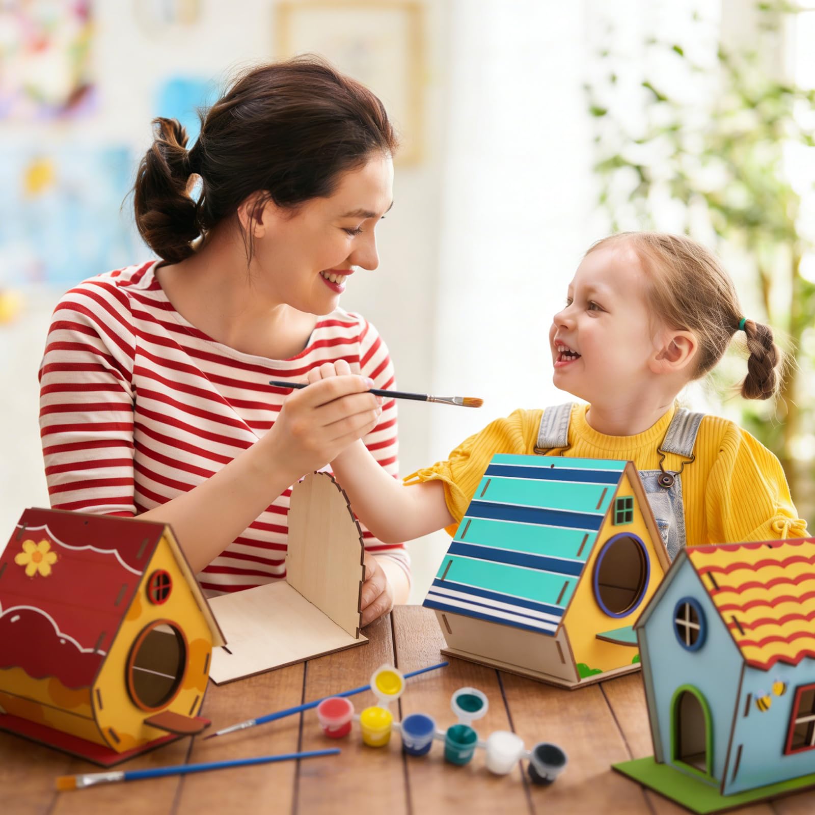 HOLDLEAF Kit casetta per uccelli per bambini, set fai da te in legno da 4 pezzi, da costruire e dipingere, kit fai da te per bambine, bambini e neonati