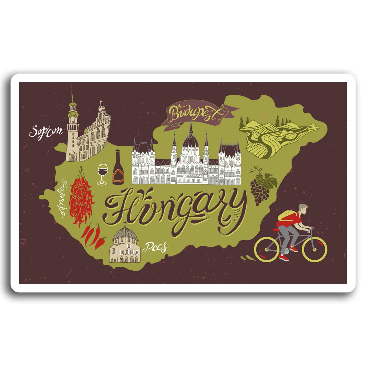 Destinationvinyl Multi 2 X 10Cm Hungary Map Vinyl Stickers - Budapest Sticker Laptop Luggage #17014 (10Cm Wide)