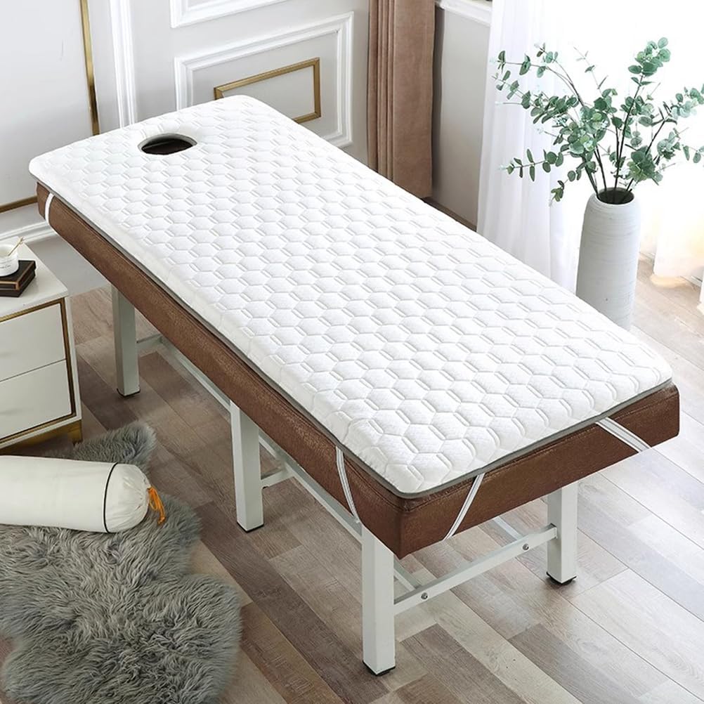 Greyb,185 * 70cm(R), 6Cm Memory Foam Massage Table Mattress Topper with Face Hole Lash Bed Topper with Elastic Band Anti Slip Spa Bed Pad for Tattoo Table Beauty Salon Bed Square/Round Head