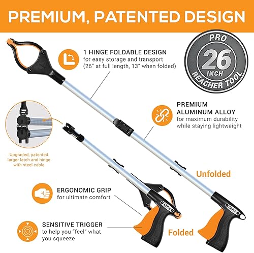 Vista 13 de EZPIK Herramienta plegable profesional de 36 pulgadas para ancianos + imanes, alcanzador para discapacitados y personas mayores, agarradores plateado