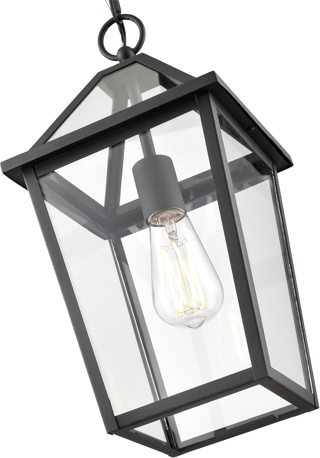 ML Lighting | Eston Collection | 91401-TBK | 1 Light Outdoor Hanging Lantern in Textured Black Finish with Clear Glass Shade | Perfect for Walkways, Porches, Backyards, Patios, and Driveways