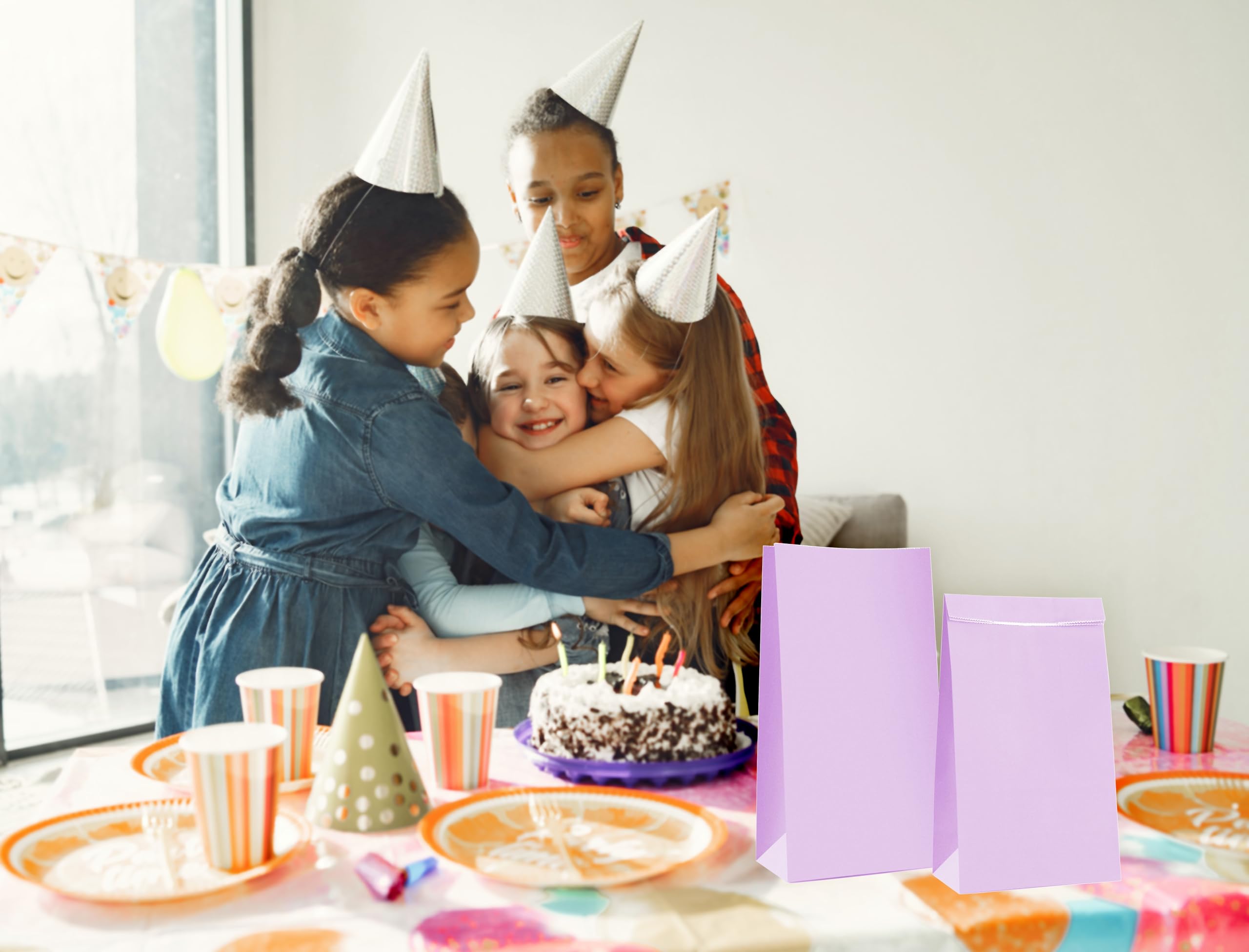 Oletx Lot De 30 Sacs En Papier Violets De 22,9 Cm Emballés Pour Friandises, Bonbons, Sacs à Déjeuner En Papier Pour Fête D'anniversaire, Fête Prénatale, Activités Scolaires