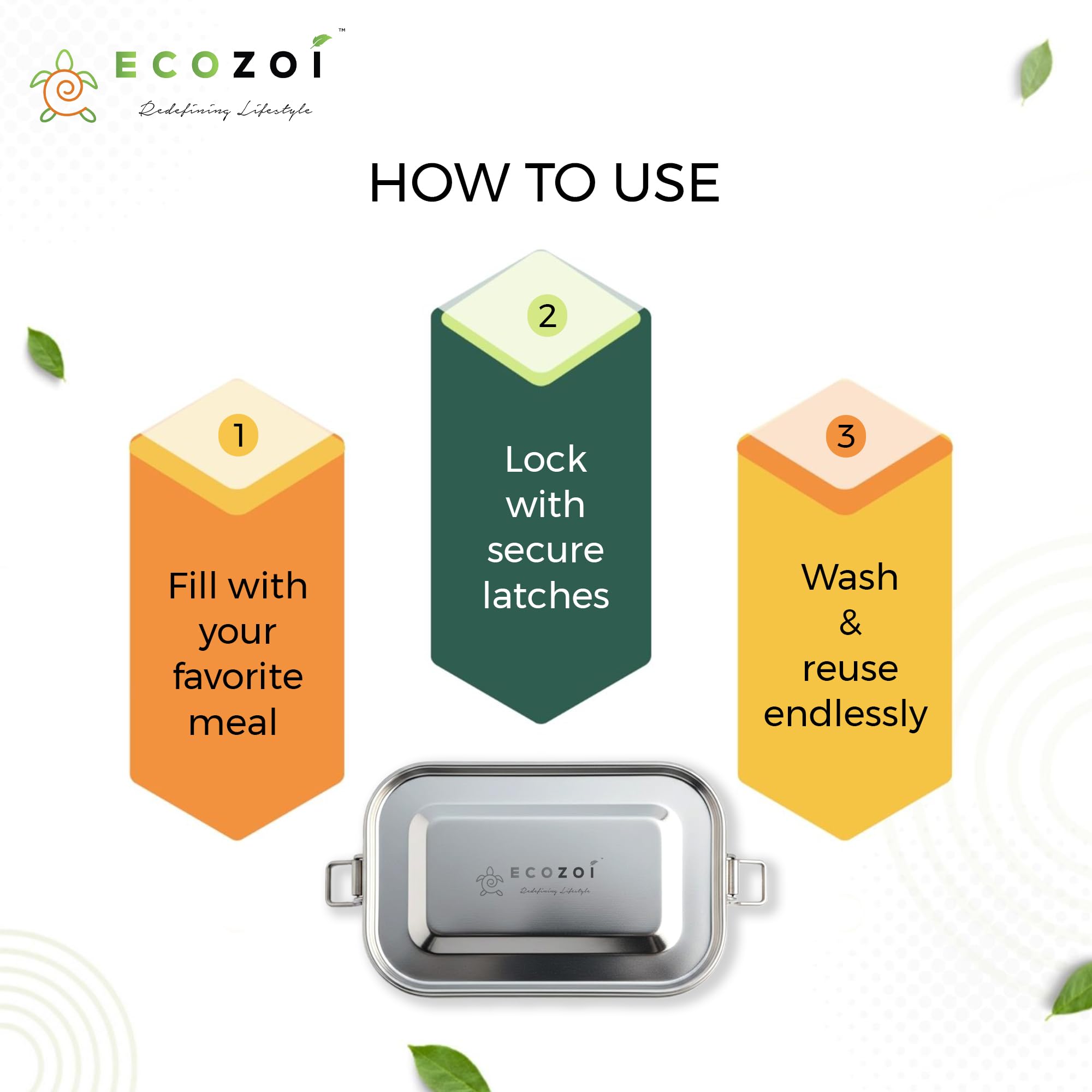 Ecozoi Stainless Steel Lunch Box - Leak Proof & BPA Free -6