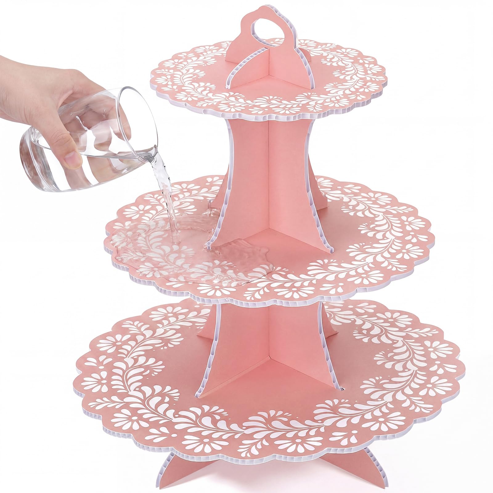 Photo 1 of Acellegic Mexican De Barro Cielito Lindo Party Decoration, 3 Tier Plastic Talavera Cupcake Stand PVC Terracotta Dessert Tower Holder for Wedding Cinco De Mayo Baby Shower Birthday Table(Pink)