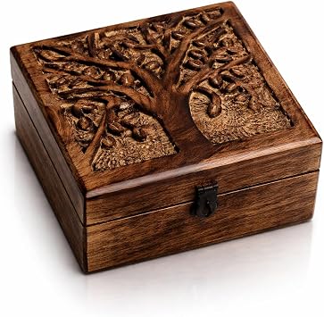 Handmade Wooden Jewelry & Keepsake Box, Decorative Storage Box, 6 x 6 Inch