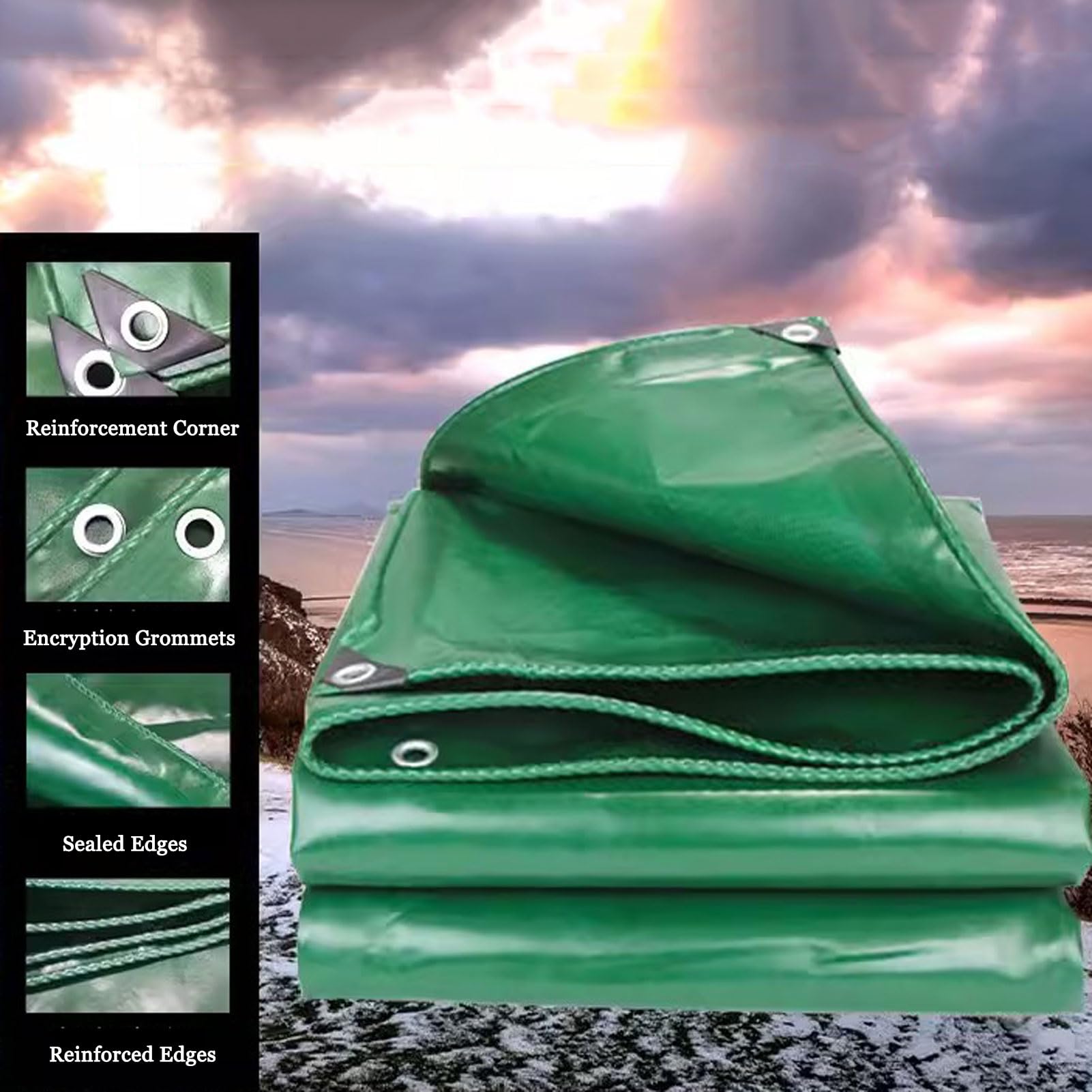 Lona resistente de 2 x 8 m, impermeable, resistente a la intemperie, con ojales inoxidables para perreras, gallineros, estanques, heno, protección al aire libre