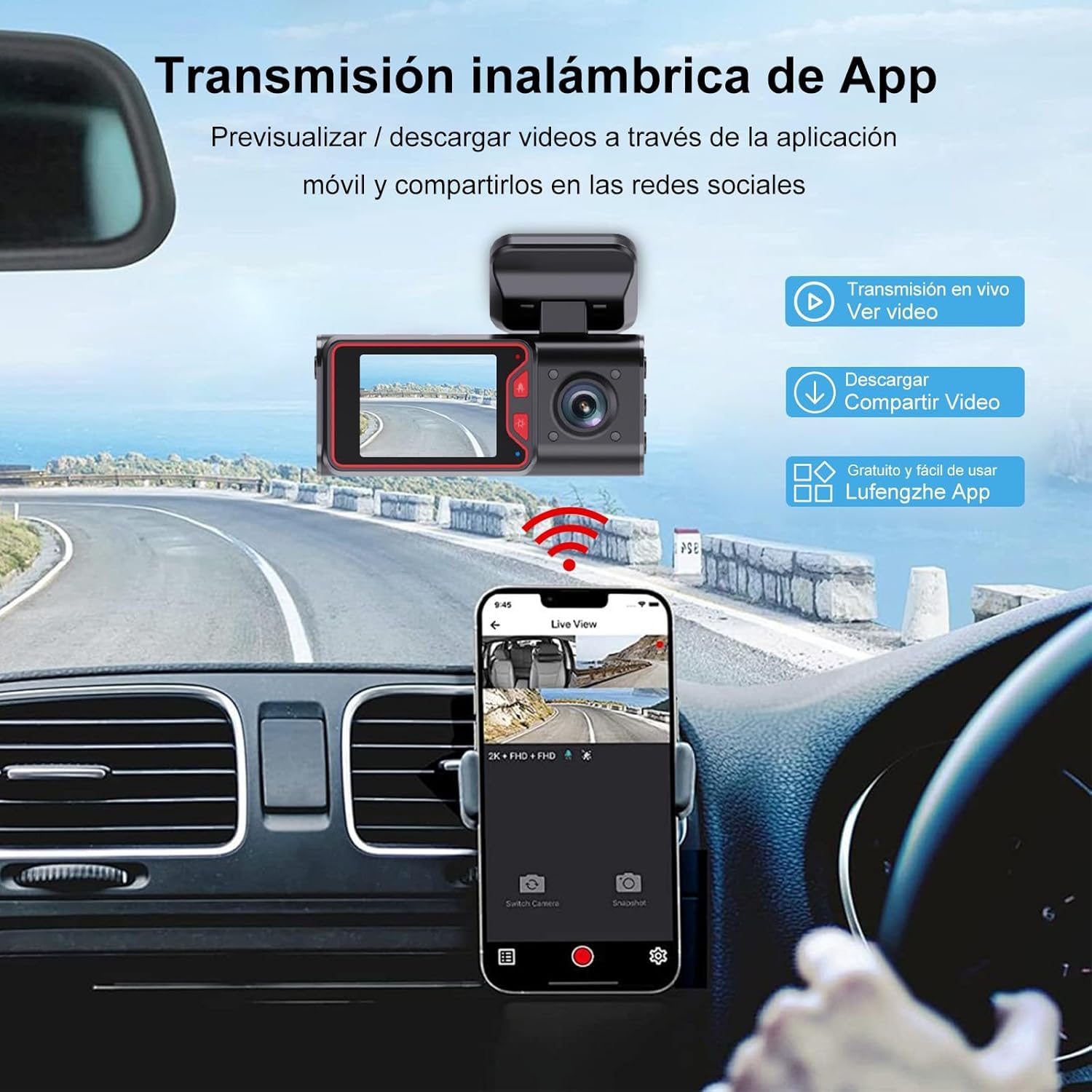 4K Camara Coche grabadora,Dashcam 4K/1080P WiFi Dash CAM Coche,GPS Tracker Visión Nocturna,170°+140°Gran Angular,G-Sensor,Grabación en Bucle,2.0 IPS,Soporte máximo 128g,App,Kit Monitor 24h