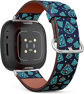 CJBROES Replacement Leather Watch Band, Compatible with Fitbit Versa 3 and Fitbit Sense of Wristband Bracelet Accessory - Cartoon Turquoise