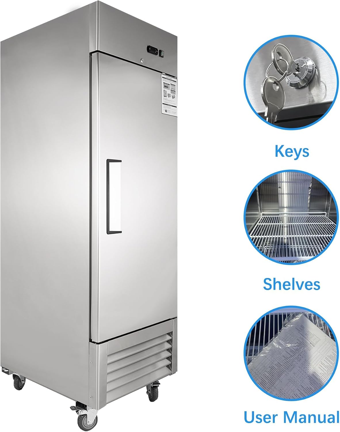 JINSONG 27" Commercial Refrigerator, 23 Cu.Ft Reach-in Stainless Steel Fridge with Single Solid Door for Restaurant, Bar, Shop, or Home Use