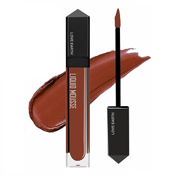 Love Earth Liquid Mousse Lipstick - Matte Finish | Lightweight, Non-Sticky, Non-Drying,Transferproof, Waterproof | Lasts Up To 12 Hours With Vitamin E And Jojoba Oil - (6 ml, Spanish Coffee)