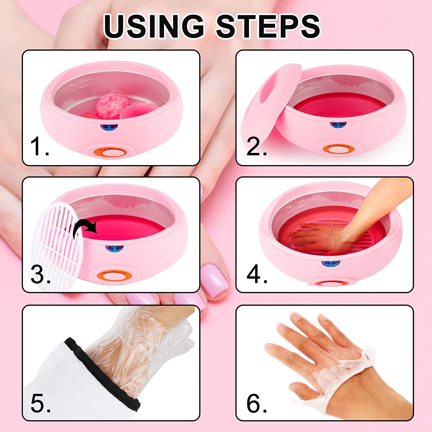 Gel di paraffina per mani e piedi, dispositivo di riscaldamento per bagno di paraffina Forever Speed con 900 g di cera di paraffina per mani e piedi idratanti e artrite calmante (rosa)