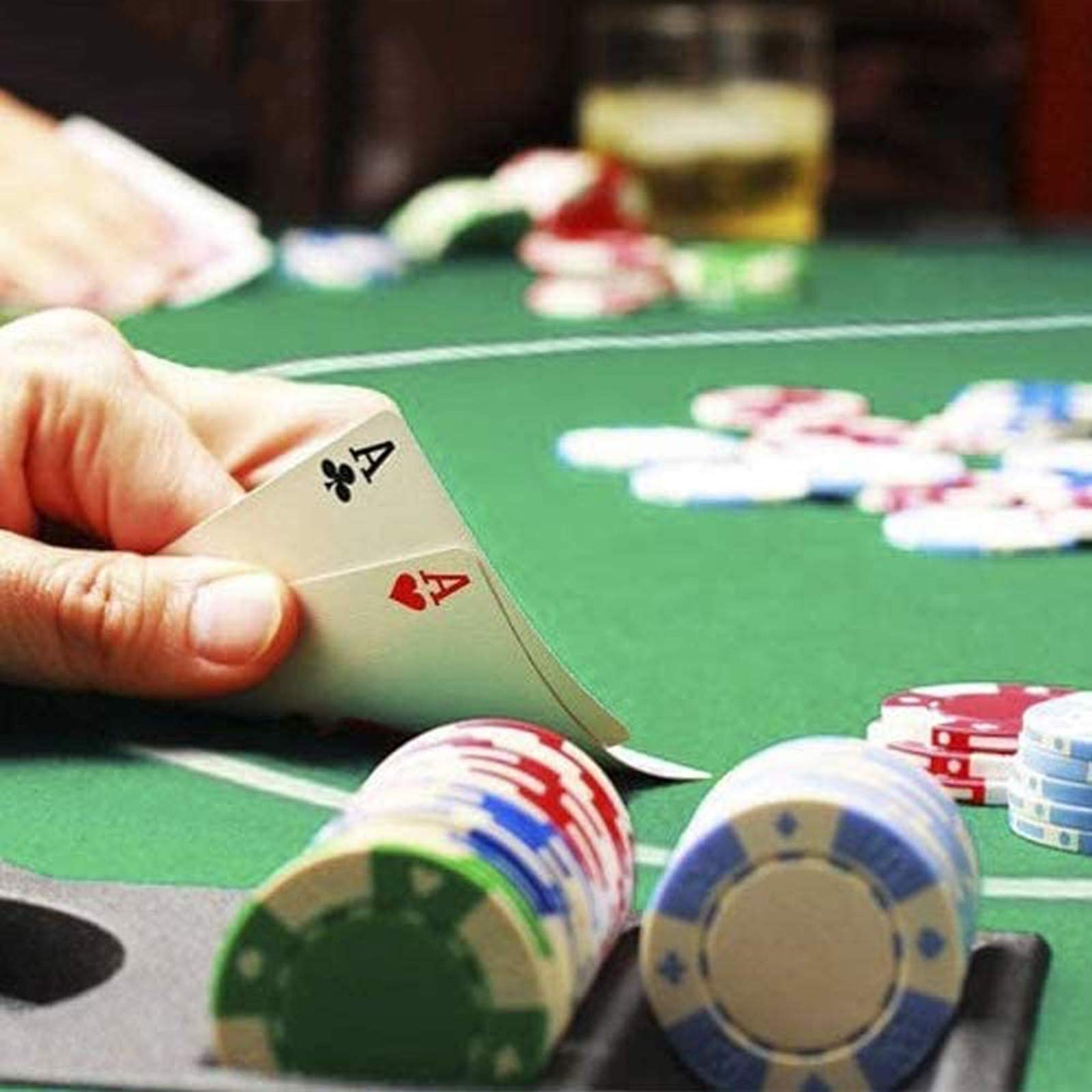 mata do gry w karty, Przenośny stół do pokera zamszowy gumowy Black Jack 21 punktów Baccarat Casino Poker obrus zielona mata na z wzorem(70*35in)
