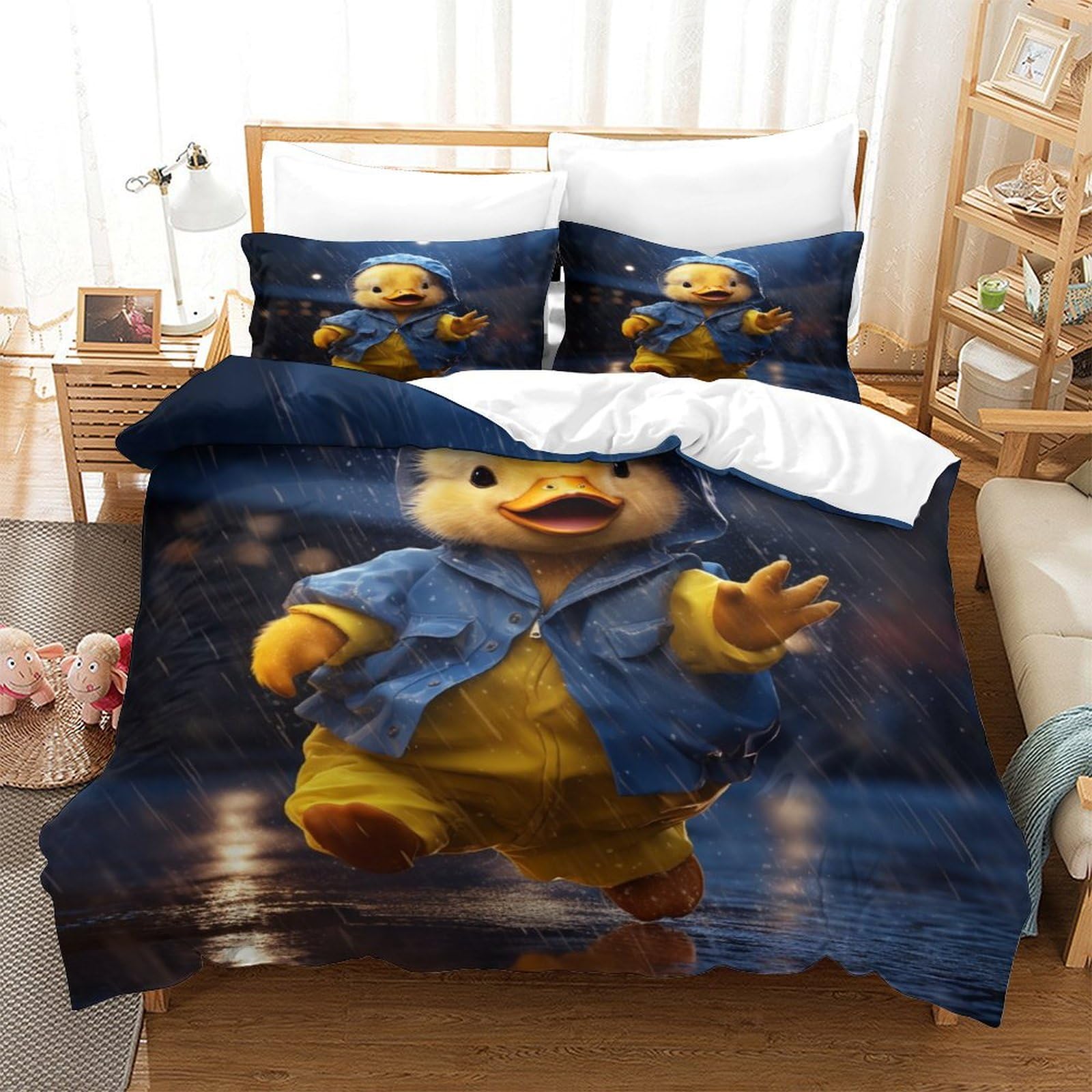 BARDYS Yellow Duck Comforter Covers for Boys Girls Quilt Cover 3D Print Cute Animals Duvet Cover with Pillow Cases with Zipper Closure Bedding Set Soft Microfiber 3 Pieces Single（140x200cm）