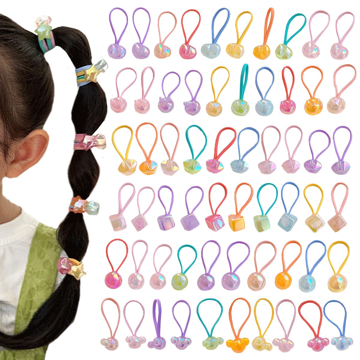 40Pcs Cute Kids Hair Ties Cartoon Hair Bands Ponytail Holders Elastic Colored Ball Hair Ties for Little Girls Toddler Teens Children