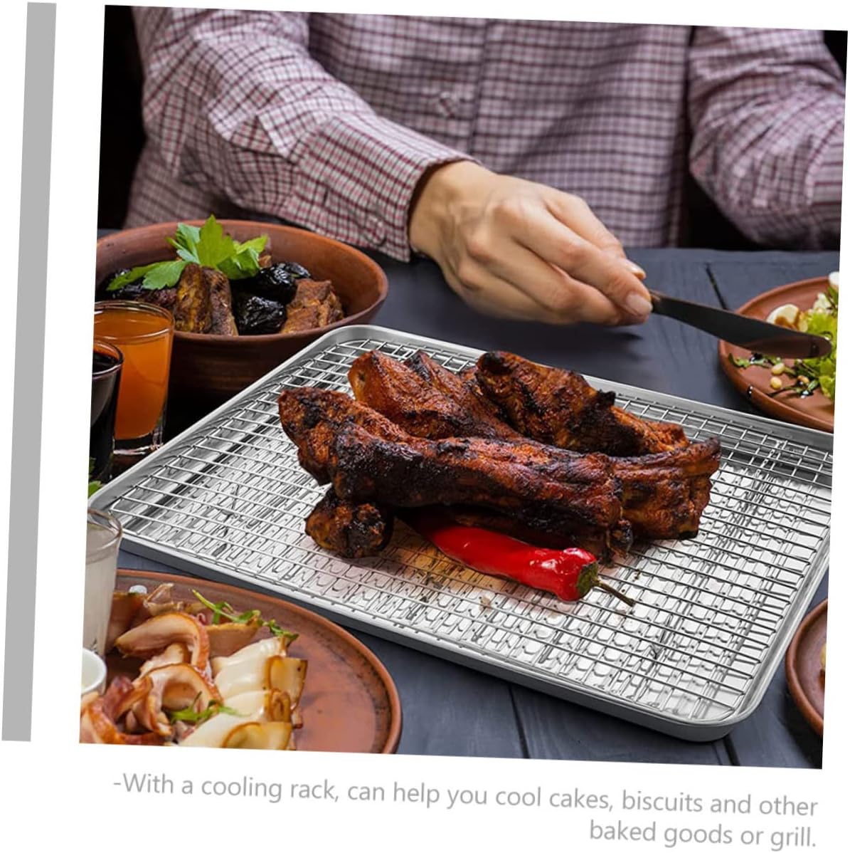 1set Multi-function Baking Rack Baking Pan Wire Rack for Oven for Cooling Cakes Biscuits Cooking Various Dishes Reusable Kitchen Accessory